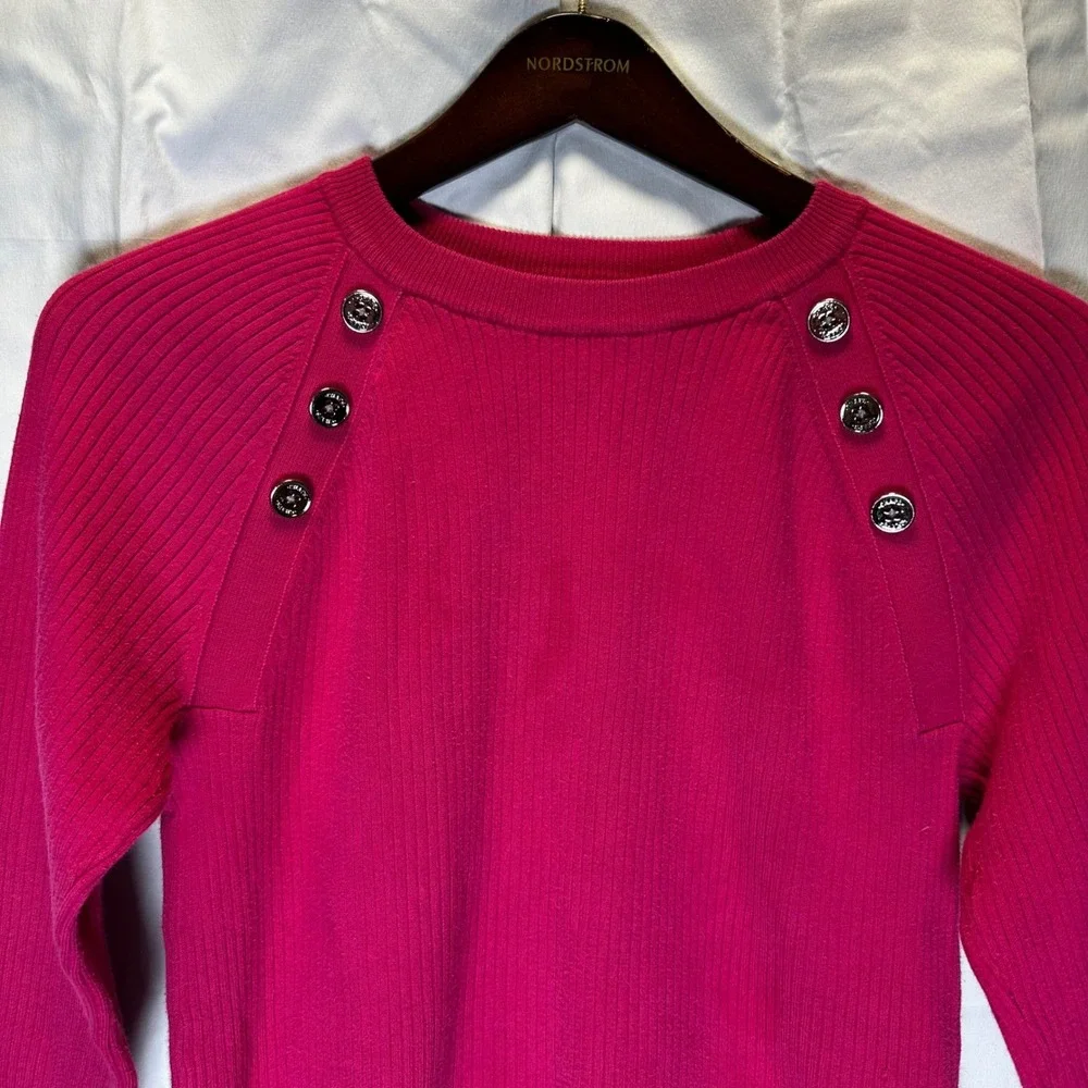 Chaps Pink Ribbed Crew‎ Neck Long Sleeve Sweater with Button Detail Size Medium